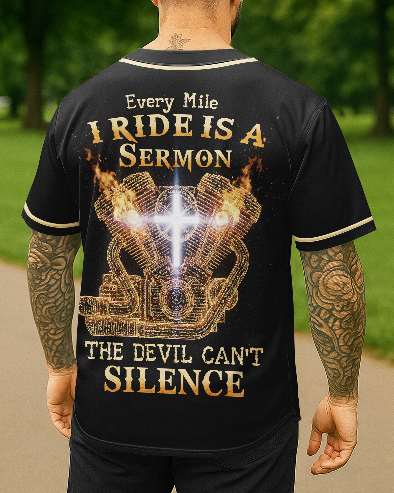 Every Mile I Ride Is A Sermon The Devil Can't Silence All Over Print Jersey - Image 3