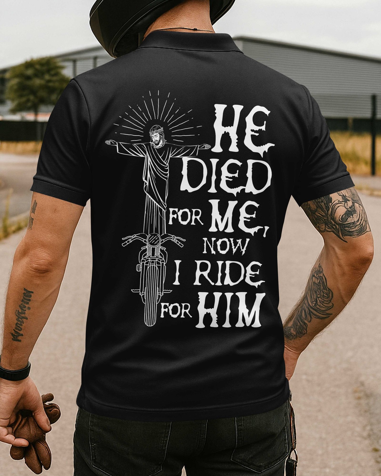 He Died For Me Now I Ride For Him All Over Print Polo - Image 3