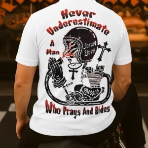 Never Underestimate A Man Who Prays And Rides All Over Print Polo