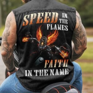 Speed In The Flames Sleevesless Denim T-Shirt