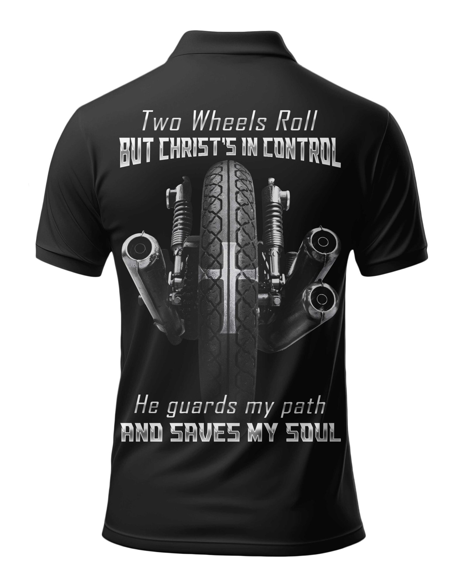 Two Wheels Roll But Christ's In Control All Over Print Polo - Image 5